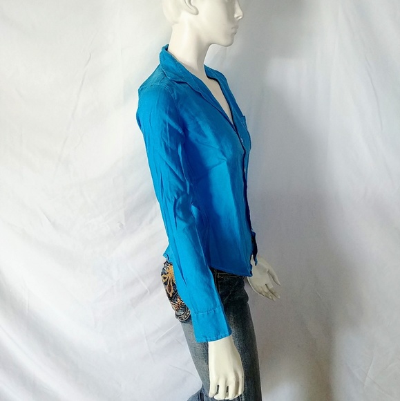 NWOT Frank & Eileen Barry Turquoise Linen Shirt - Picture 6 of 8